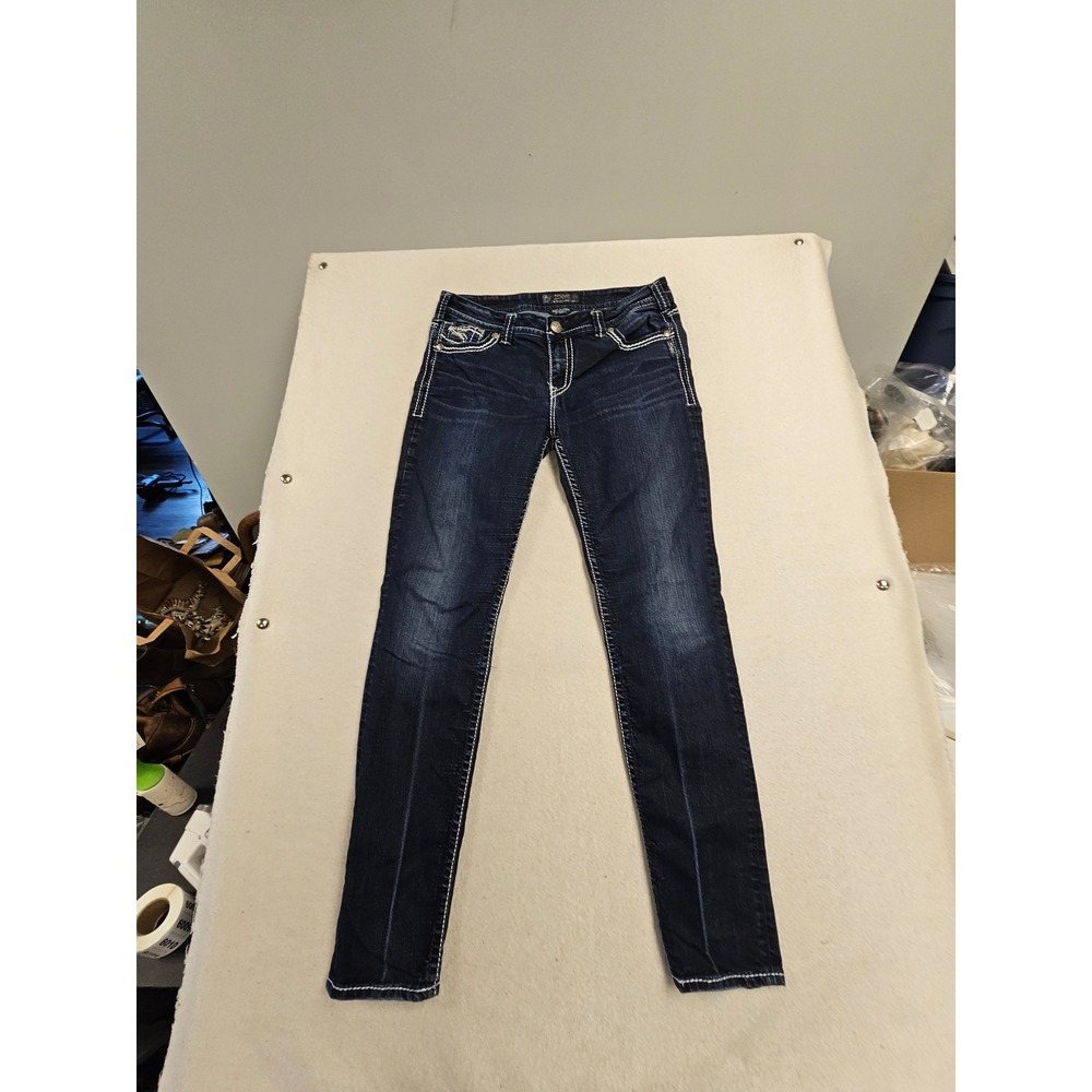 Silver Jeans Co Suki Super Skinny Dark Wash‎ Thick Stitch Denim Jeans W32 L31